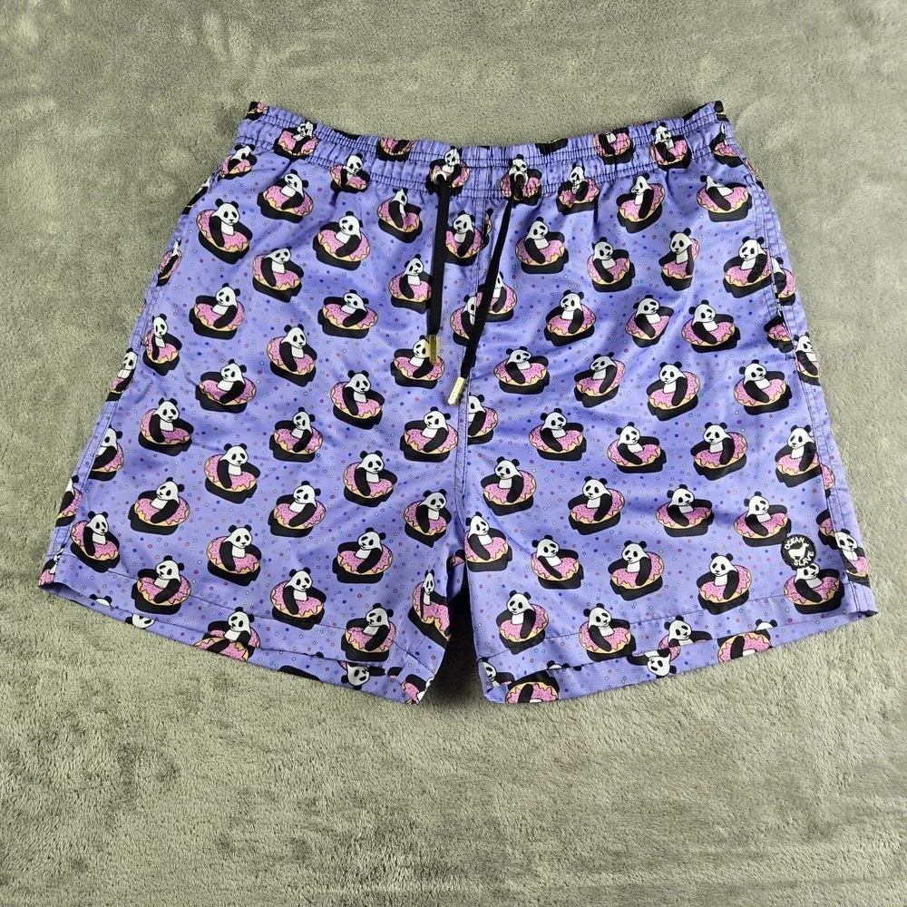 Ocean Slave By Too Good Swim Trunk Mens XL 32x5 Purple Panda In A Donut Lined